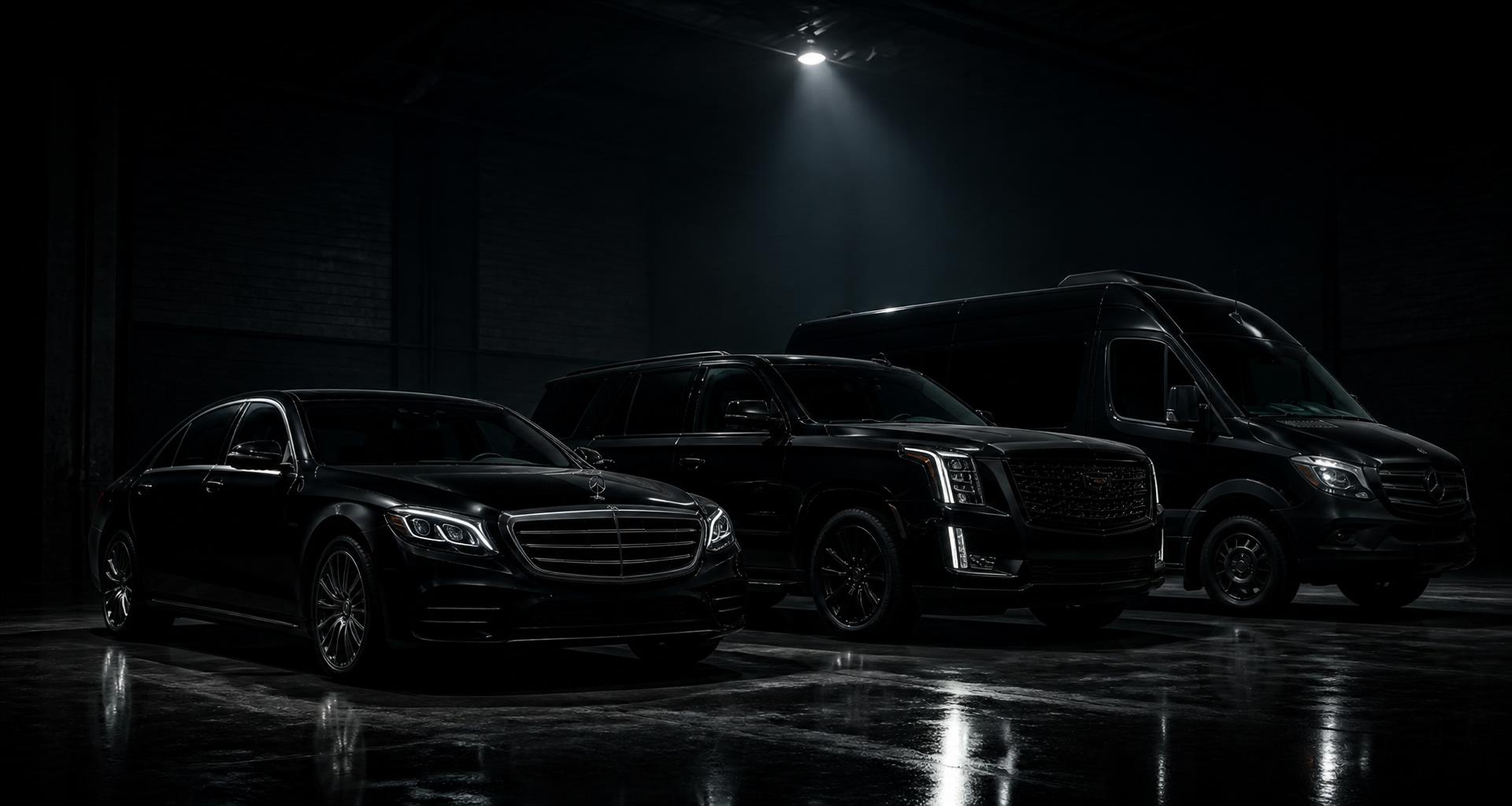 Elritz Group luxury black fleet lineup in a moody warehouse